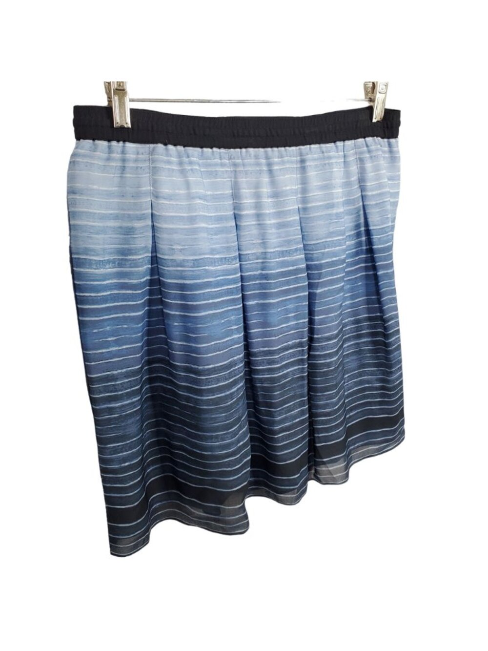 Vince Size M Skirt 100% Silk Pull On Drawstring Pleated Lined Striped Ombre Blue - Picture 3 of 7